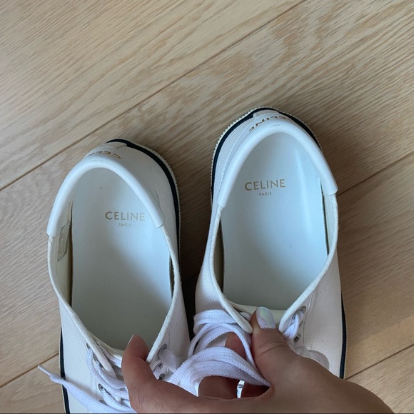 CELINE Blank Low Lace Up Canvas Sneakers Off White size 35 - Picture 12 of 16
